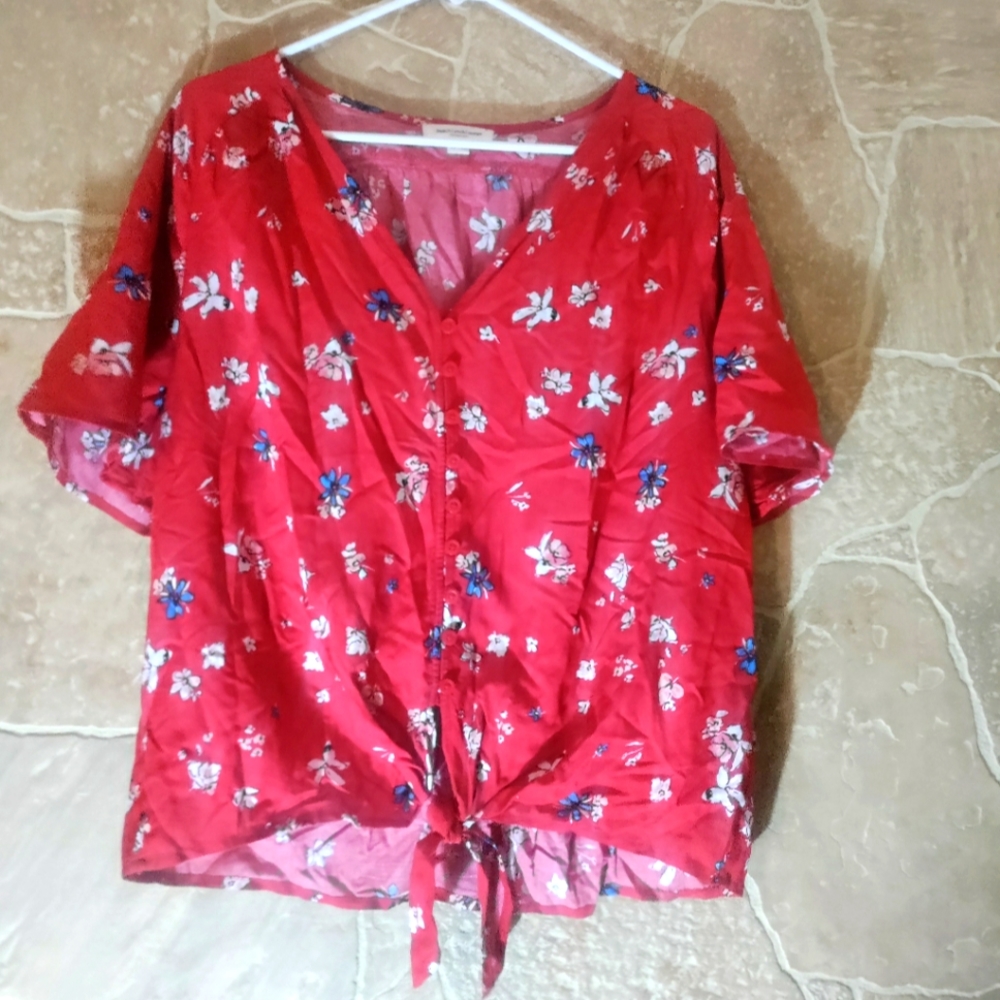 Casual Red Tie-Up Top